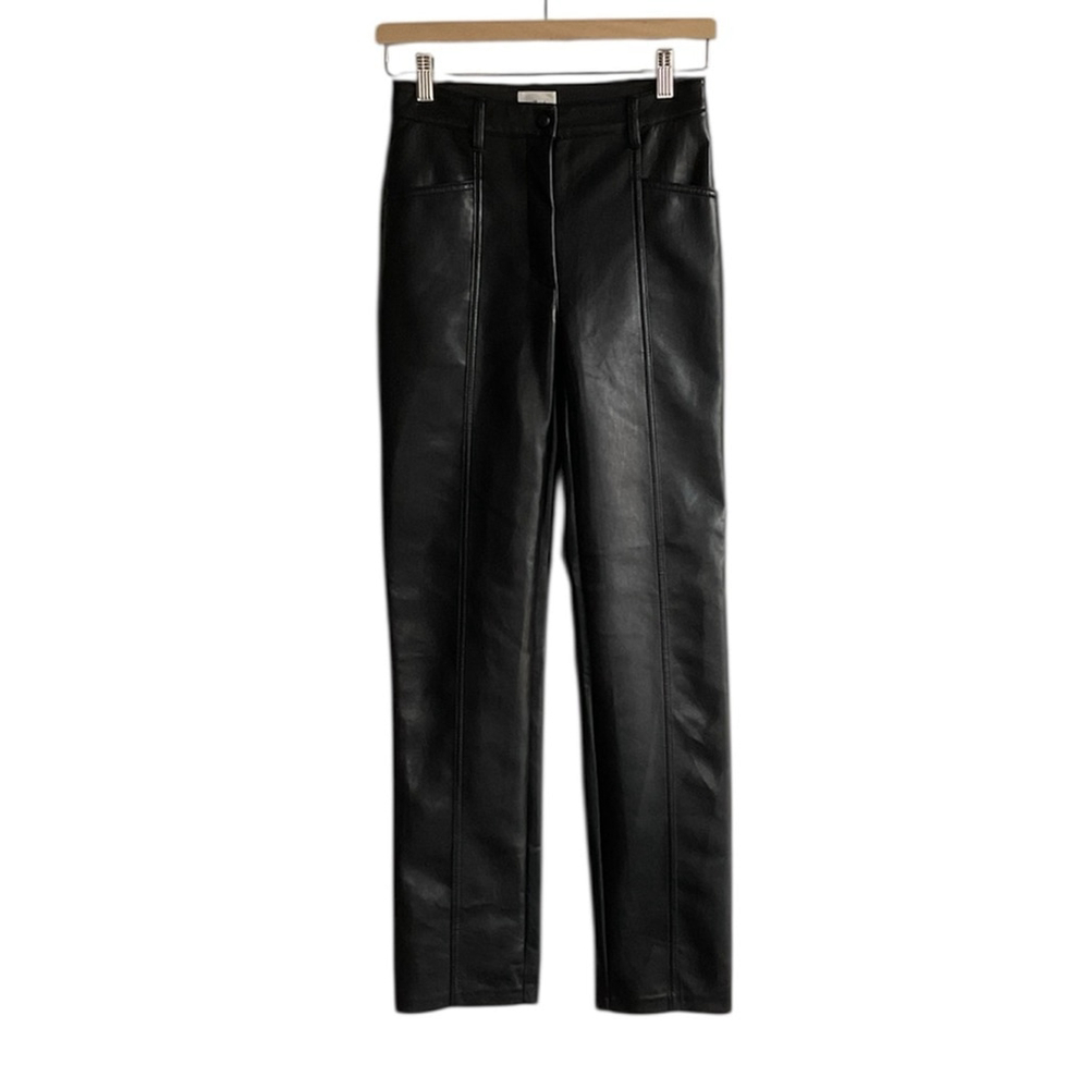 Aritzia Wilfred Rebel Pant Vegan Leather High Rise Straight Leg Black, size 2